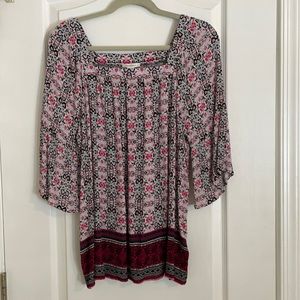 Westbound large square neck patterned blouse